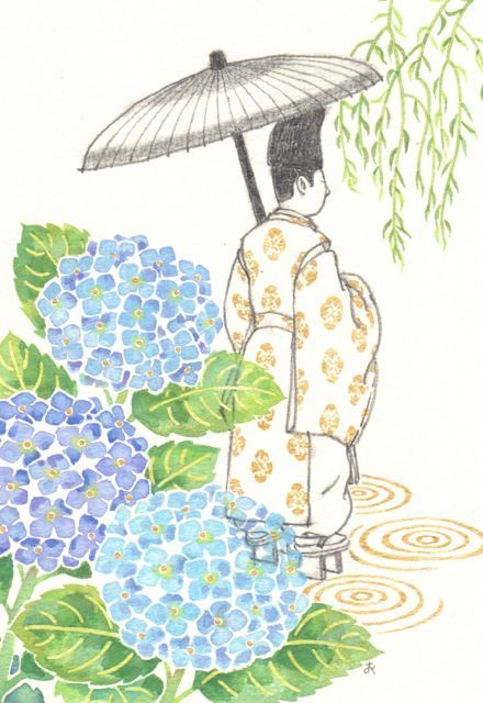 はがき絵 紫陽花 丘の上から通信