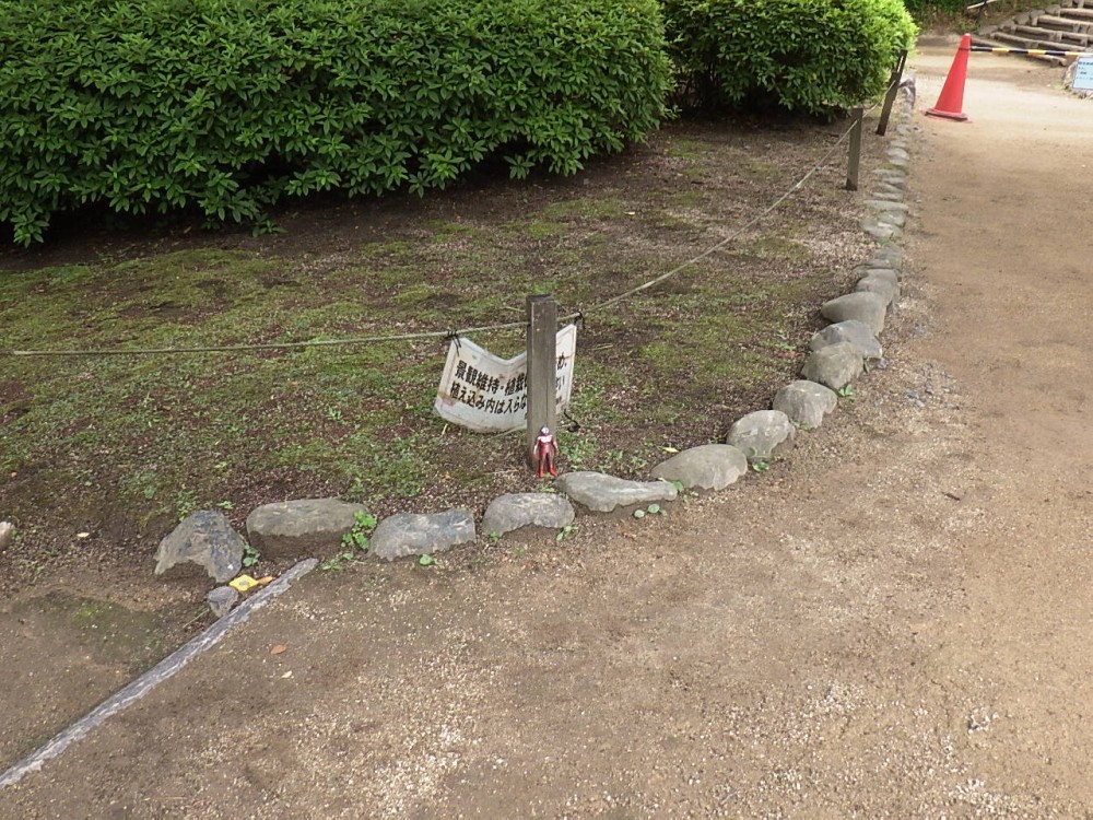 植え込みには入らないよう 3分間監視してます 哲学堂公園 裏 飛鳥