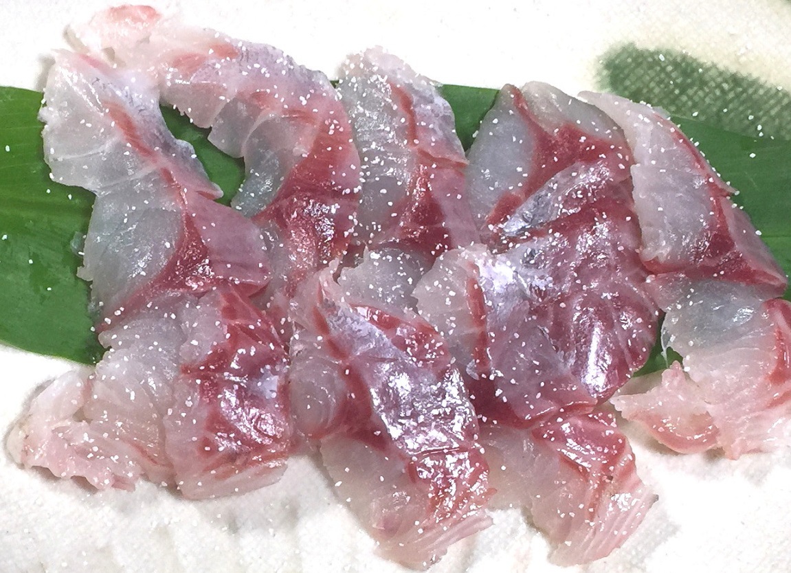 釣魚の握り寿司イサキのユッケ風刺身 新 直哉の釣り魚料理 釣魚の握り寿司イサキのユッケ風刺身 新 直哉の釣り魚料理