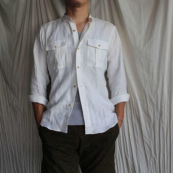 Atelier de vetements shirt / No.29　european linen band collar safari shirts_c0181543_16382610.jpg