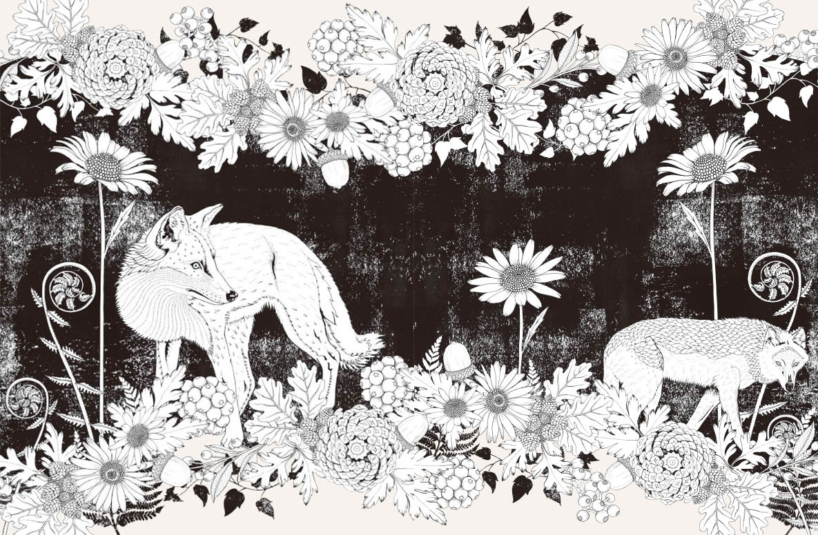 花と動物を彩るコラージュぬりえ 森のなかへ ちづるさん連載 オオカミの塗り方 オトナのぬりえ ひみつの花園 オフィシャル ブログ