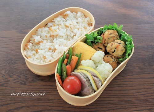ひじき入り鶏団子弁当 素麺 おにぎらず弁当 男子高校生のお弁当 ひじき入り鶏団子弁当 素麺 おにぎらず弁当 男子高校生のお弁当