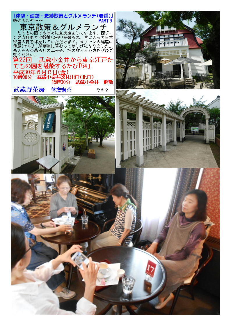 武蔵野茶房 第22回 武蔵小金井から東京江戸たてもの園を堪能するたび「54」 「体験・建築・史跡散策とグルメランチ(老舗)」熊谷カルチャー_f0388041_06281911.jpg