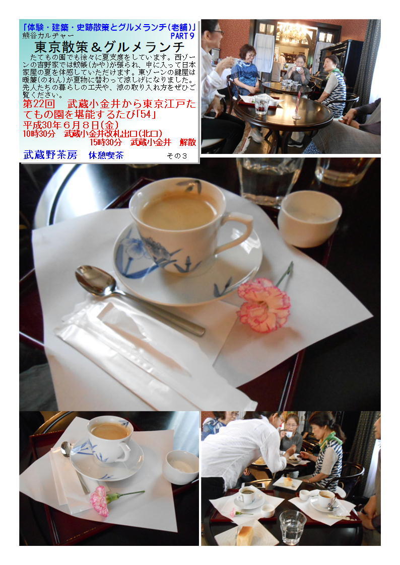 武蔵野茶房 第22回 武蔵小金井から東京江戸たてもの園を堪能するたび「54」 「体験・建築・史跡散策とグルメランチ(老舗)」熊谷カルチャー_f0388041_06282488.jpg