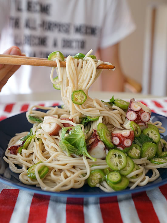 2018.7.21　あえ麺100『たことオクラのからしめんつゆ』_a0353681_19225046.jpg