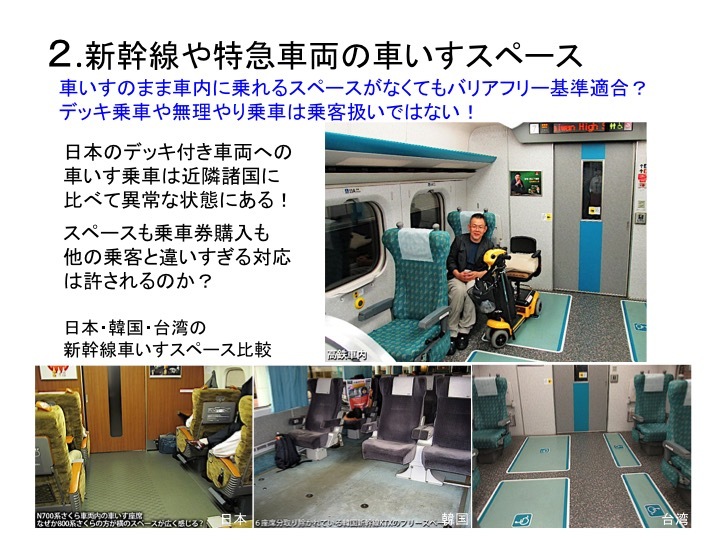 バリアフリーの課題2 新幹線や特急列車の車いすスペース どこにでも行こう車イス バリアフリーの課題2 新幹線や特急列車の車いすスペース どこにでも行こう車イス