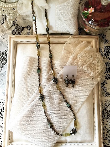 ❀Antique Green Long Necklace & Earrings❀_c0368764_11150402.jpg