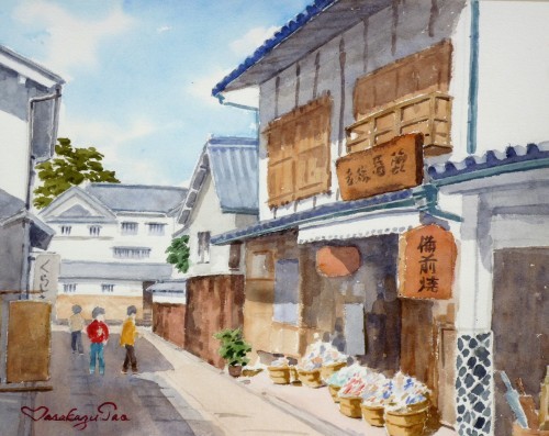 倉敷美観地区を透明水彩で描いています 岡山 : 日本の素晴らしさ