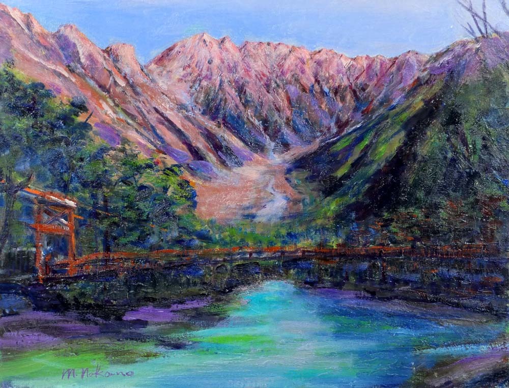 上高地絵画 油絵 風景画 紅葉上高地河童橋 F6 WG139 お部屋の