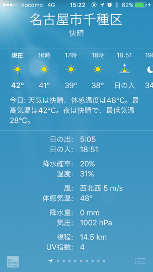 名古屋市千種区の気温が スマホの天気アプリでなんと42度 東洋医学総合はりきゅう治療院 一鍼 健やかに晴れやかに 名古屋市千種区の気温が スマホの天気アプリでなんと42度 東洋医学総合はりきゅう治療院 一鍼 健やかに晴れやかに