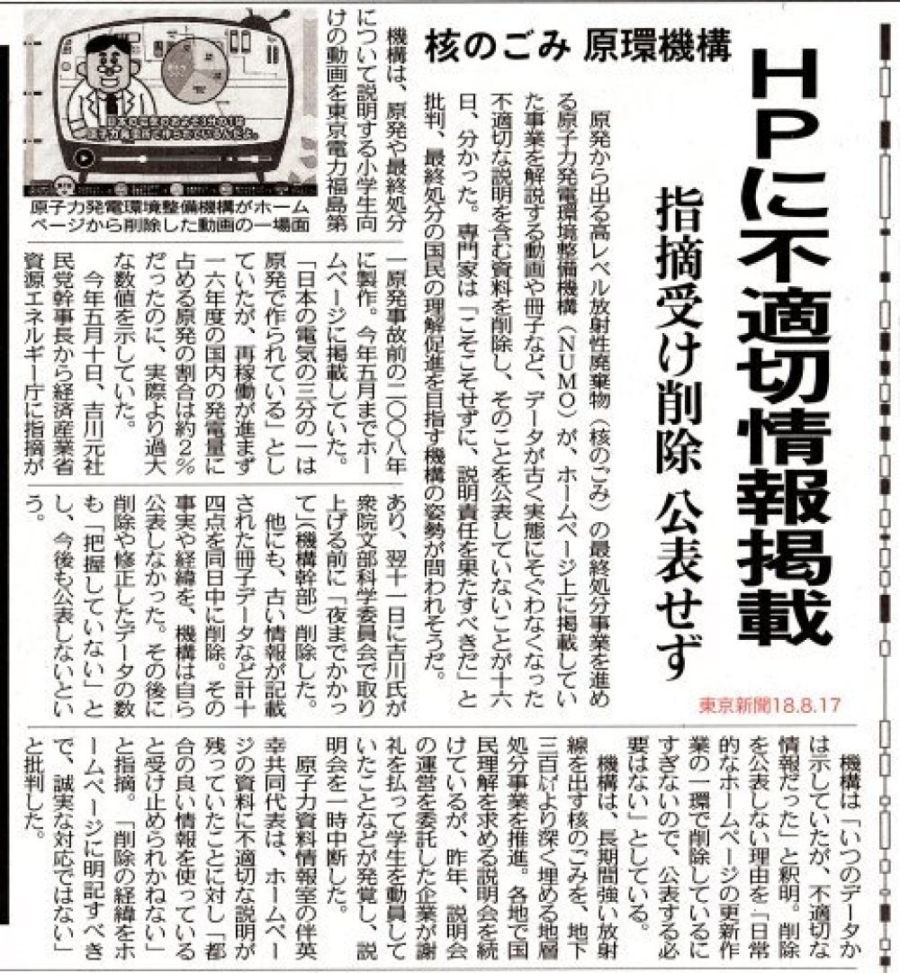 HPに不適切情報掲載　NUMO　　/ 東京新聞_b0242956_04052226.jpg