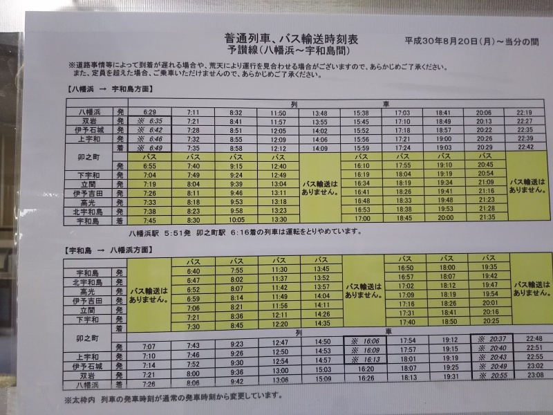 八幡浜駅～宇和島駅間のバス代替輸送時刻表8／20から : どっきん四国愛