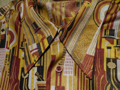 レディース 古着 70s nik-nik 女性 アート 総柄 光沢 ボックス シャツ M 1970's 