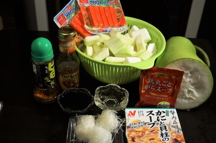 ■【冬瓜と春雨のそぼろ餡かけ】 蟹と貝柱風味（市販の素）素を使って 簡単に美味しく。_b0033423_14414083.jpg