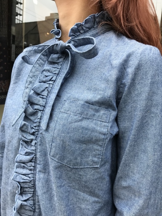 (shii)極美品‼︎ A.P.C. デニムフリルシャツ　34 A.P.C. アーペーセー フリル デニムブラウス デニムシャツ