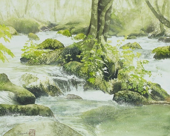 苔むした岩とキノコの絵の描き方とお知らせ。 : 小林啓子水彩画