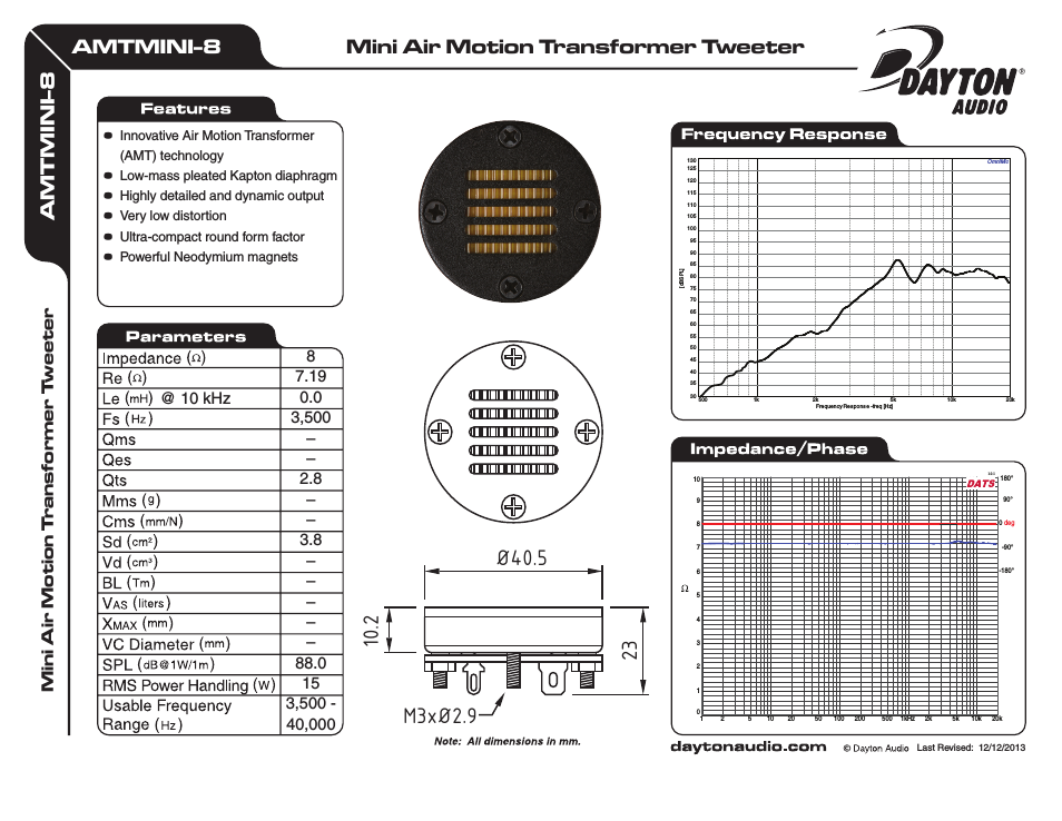 Dayton Audio AMT Mini-8 エア・モーション ツィーター