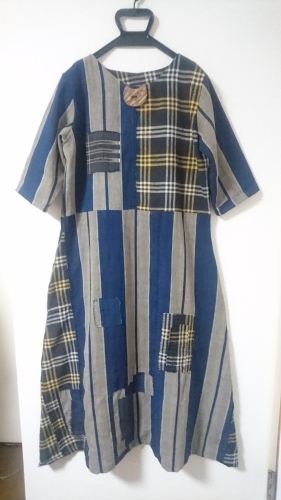 古布 布団皮のワンピース 紅い風