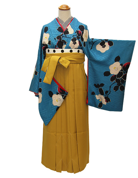 青地に白椿アンティーク着物と袴スタイル : それいゆのおしゃれ着物 