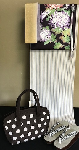 菊染め帯前太鼓+縞の御召+小物コーディネイト・菊の簪。_f0181251_15542211.jpg