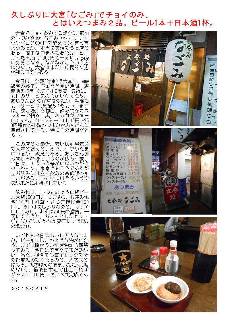 久しぶりに大宮 なごみ でチョイのみ とはいえつまみ２品 ビール２本 中年夫婦の外食2