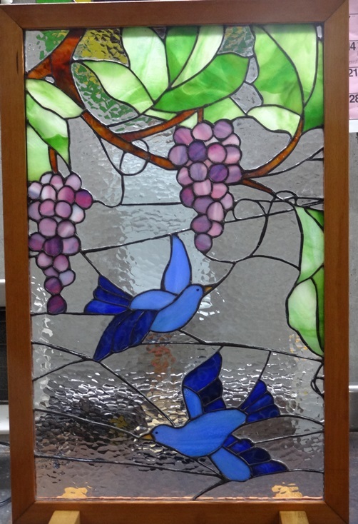葡萄と青い鳥のパネルが完成 !! : ステンドグラス教室 カトレアグラスblog