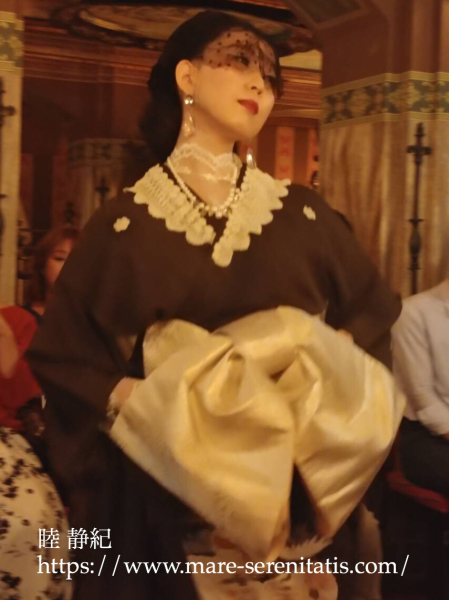 フランスアンティークレース付け襟と着物のコーディネート : Antique C