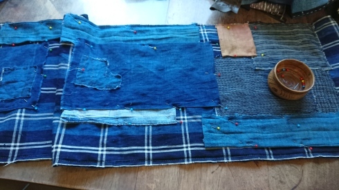残糸織り襤褸布団皮に、当て布 : 古布や麻の葉