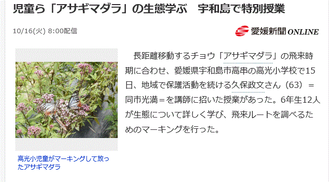 長距離飛行で知られるチョウ「アサギマダラ」…2018/10/25_f0231709_12100470.gif