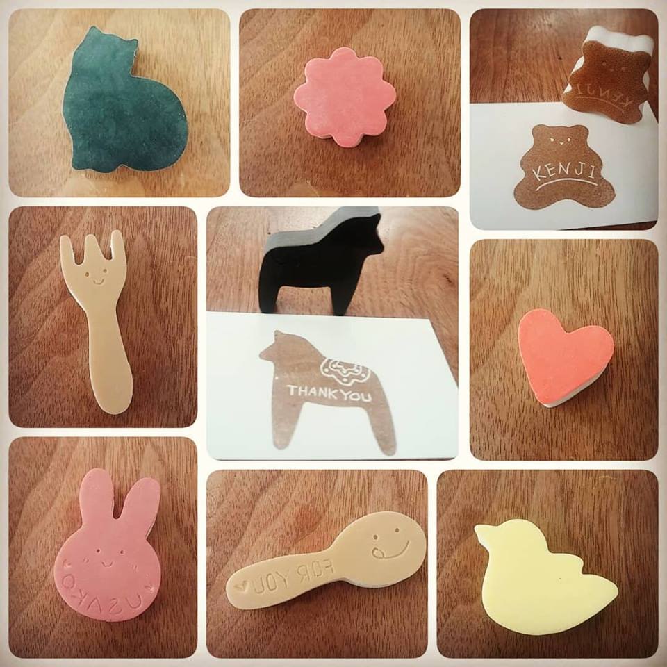 消しゴムはんこNo.184 ハリネズミ 浮き輪