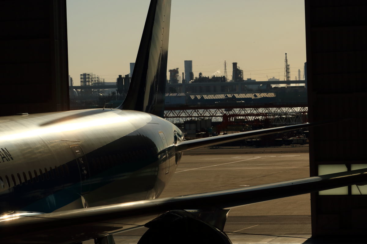 川崎工場地帯をバックに　～羽田空港ANA 整備工場～_a0263128_08161626.jpg