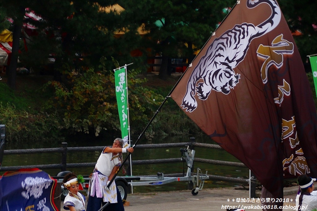 草加ふささら祭り2018・・綾瀬川南側で‥そうか連の舞　NO6_e0052135_17472997.jpg