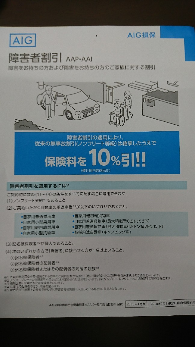 障害者割引 Aig損保 中野自動車商会 中野忠浩のブログ 燕市 01 559 154