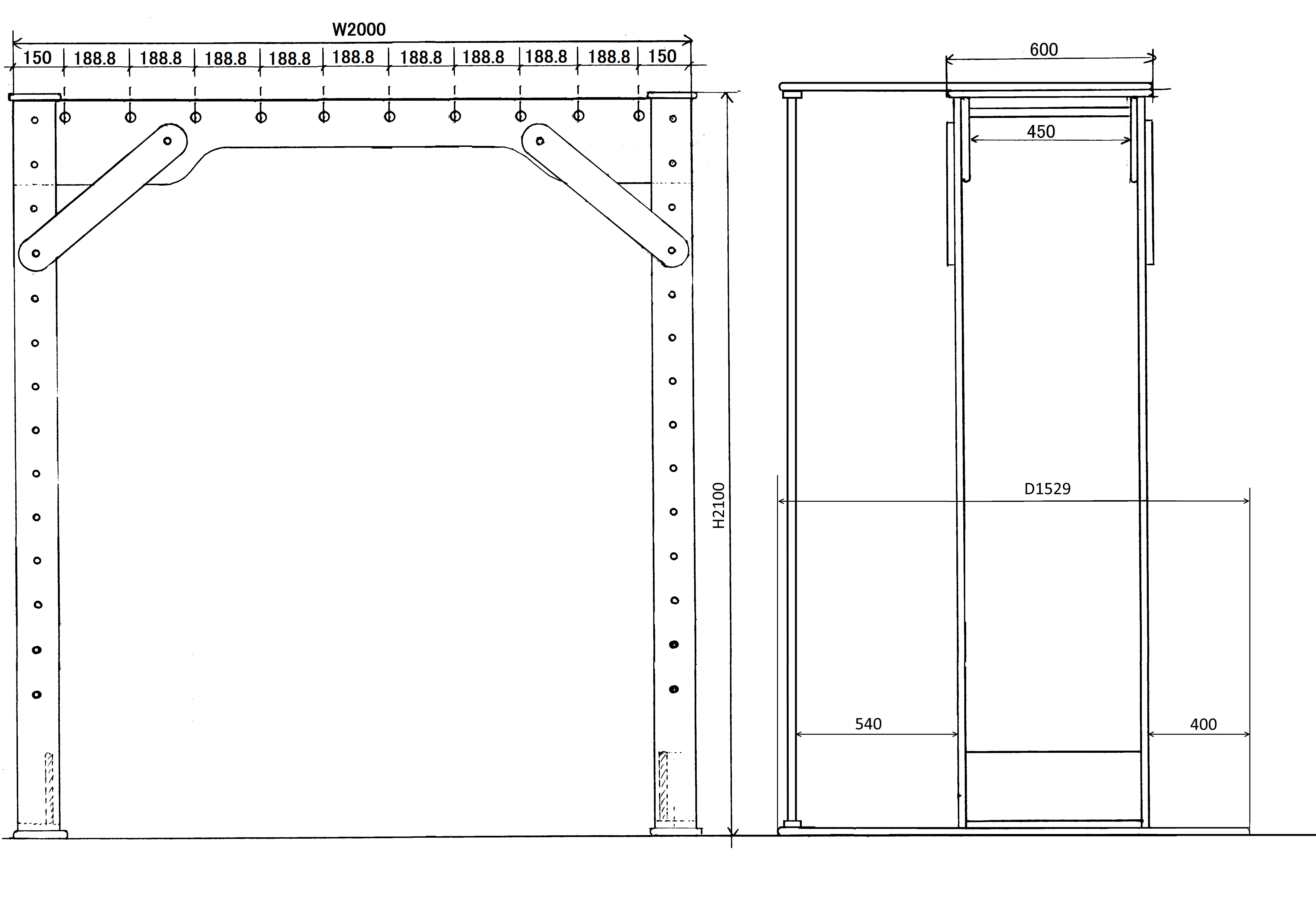うんていNタイプW2000×H2100×D1529よじ登り棒 滑り台 新平均台 ブランコ式ぶら下がり練習棒 No.1604_e0072513_18130599.gif