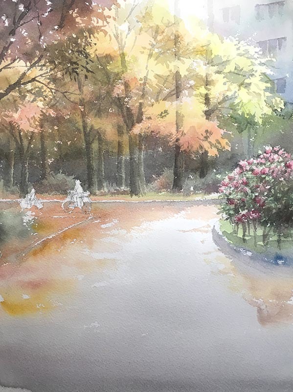 大阪 靱公園 Redraw : 赤坂孝史の水彩画 AKASAKA TAKASHI watercolor