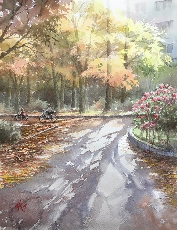 大阪 靱公園 Redraw : 赤坂孝史の水彩画 AKASAKA TAKASHI watercolor