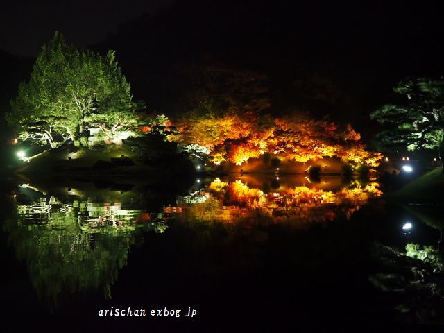 栗林公園のライトアップ紅葉 和船からの眺め 高松 アリスのトリップ 栗林公園のライトアップ紅葉 和船からの眺め 高松 アリスのトリップ