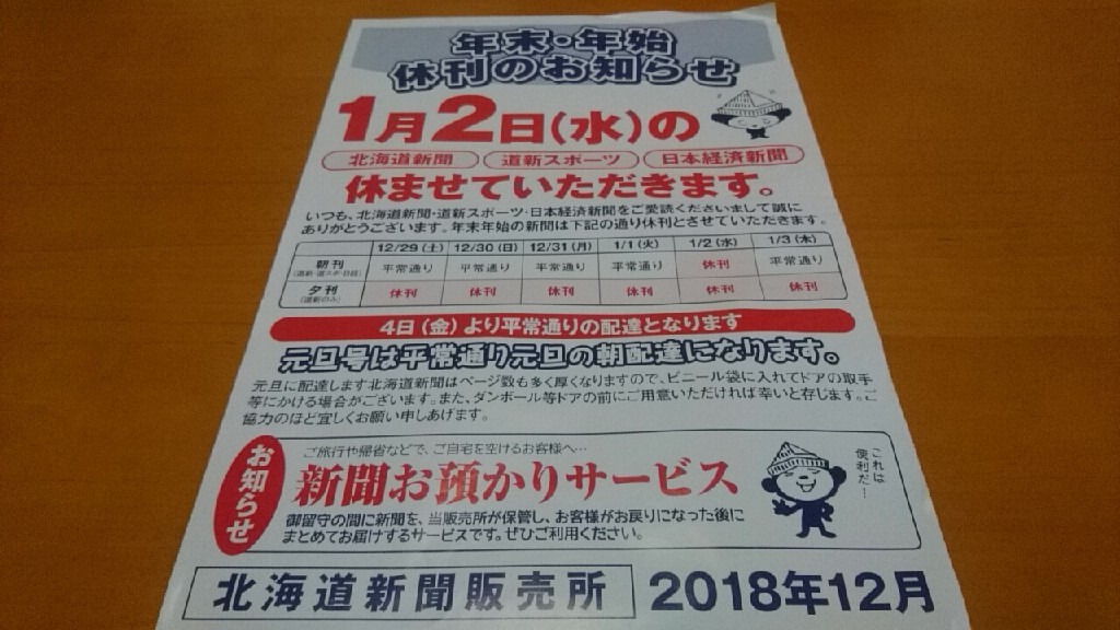北海道新聞年末年始休刊のお知らせ ｎｐｏ法人セラピア函館代表ブログ セラピア自然農園栽培日記