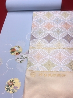 2019年1月の着物「京手描友禅・雪輪文様の付下げと七宝の袋帯