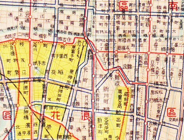 大阪都市計画地域図　四万分の一　多色刷り　大阪市電気局　戦前_a0285326_18043743.jpg