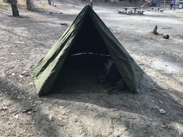 ポーランド軍ポンチョテントで服部緑地ソロデイキャンプ!_a0164918_19261485.jpg