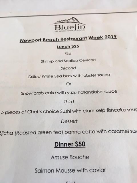 Bluefin レストラン@NewportBeach Restautant Week_e0350971_08174383.jpg