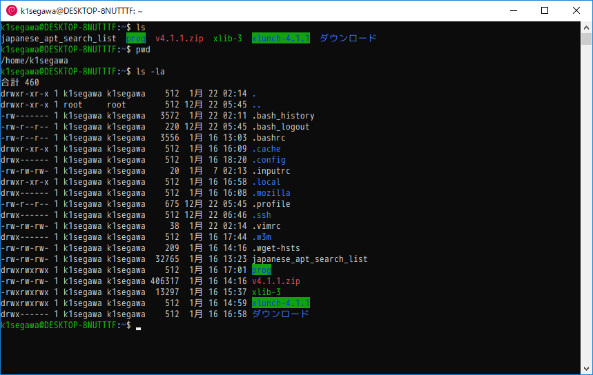 Win10 コンソール 比較 /Bash/PowerShell/Cmder/wsl-terminal - WSL使用時 (1/22)_a0034780_03103640.png