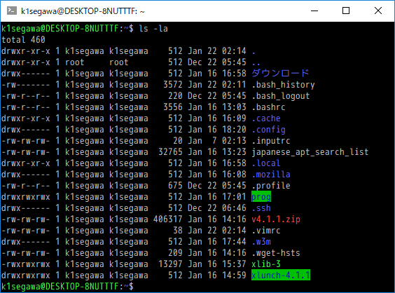 Win10 コンソール 比較 /Bash/PowerShell/Cmder/wsl-terminal - WSL使用時 (1/22)_a0034780_03204476.png