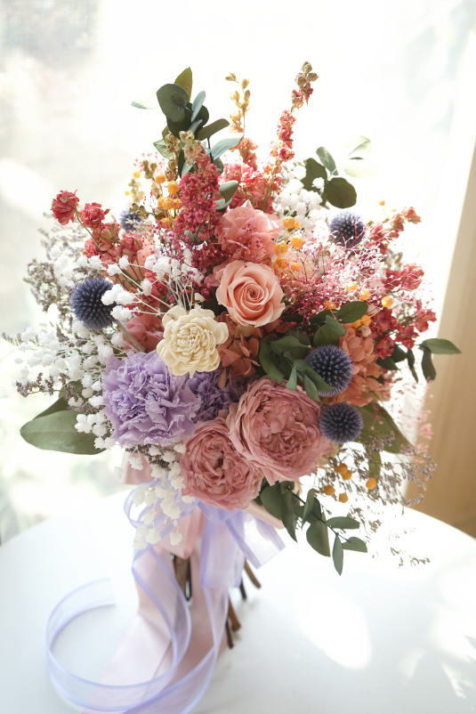 クラッチブーケ ピンクの華やかブーケ_a0136507_21480337.jpg