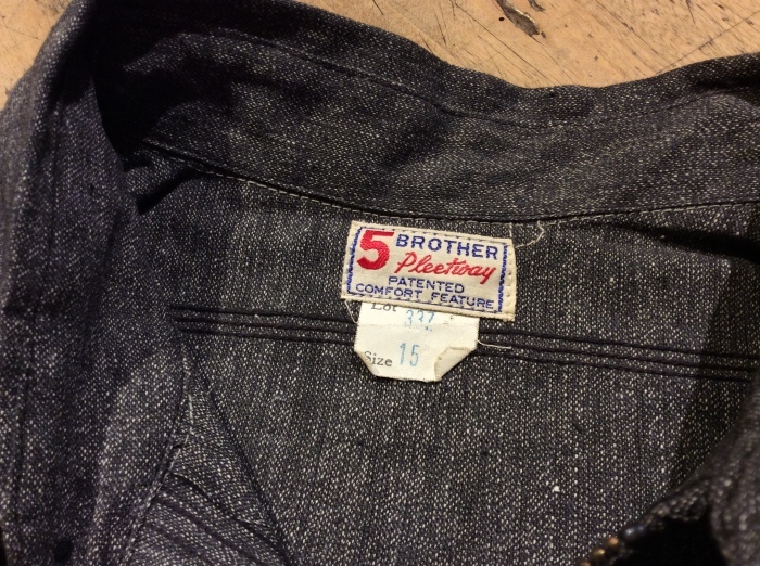 N.O.S. 40's~50's 5Brother half-zip black chambray shirt