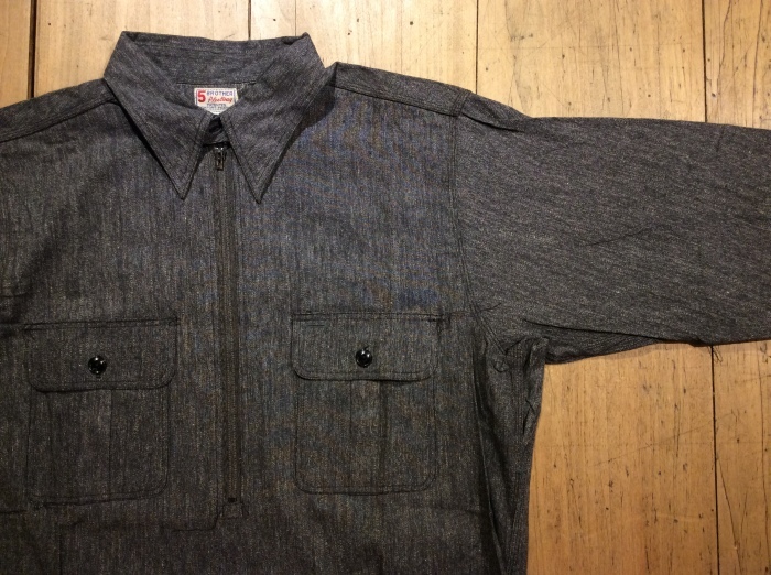 N.O.S. 40's~50's 5Brother half-zip black chambray shirt