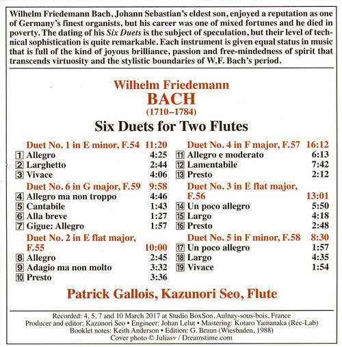 W.F.BACH/Six Duos for Two Flutes : おやぢの部屋２