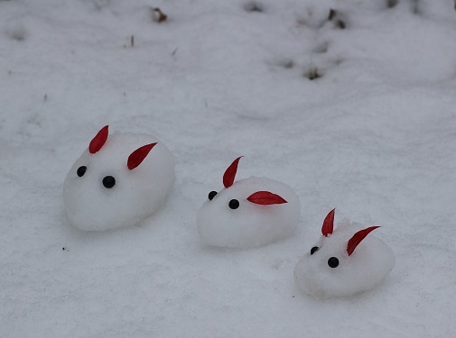 雪ウサギと雪だるま : 絵と庭