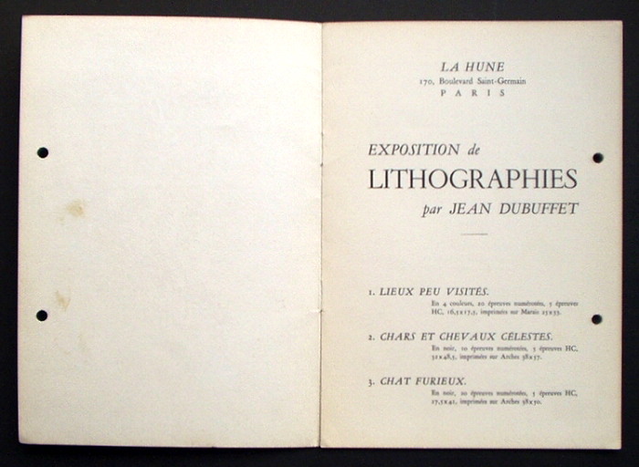 ジャン・デュビュッフェの展覧会目録「La Hune」（1953） : ガレリア